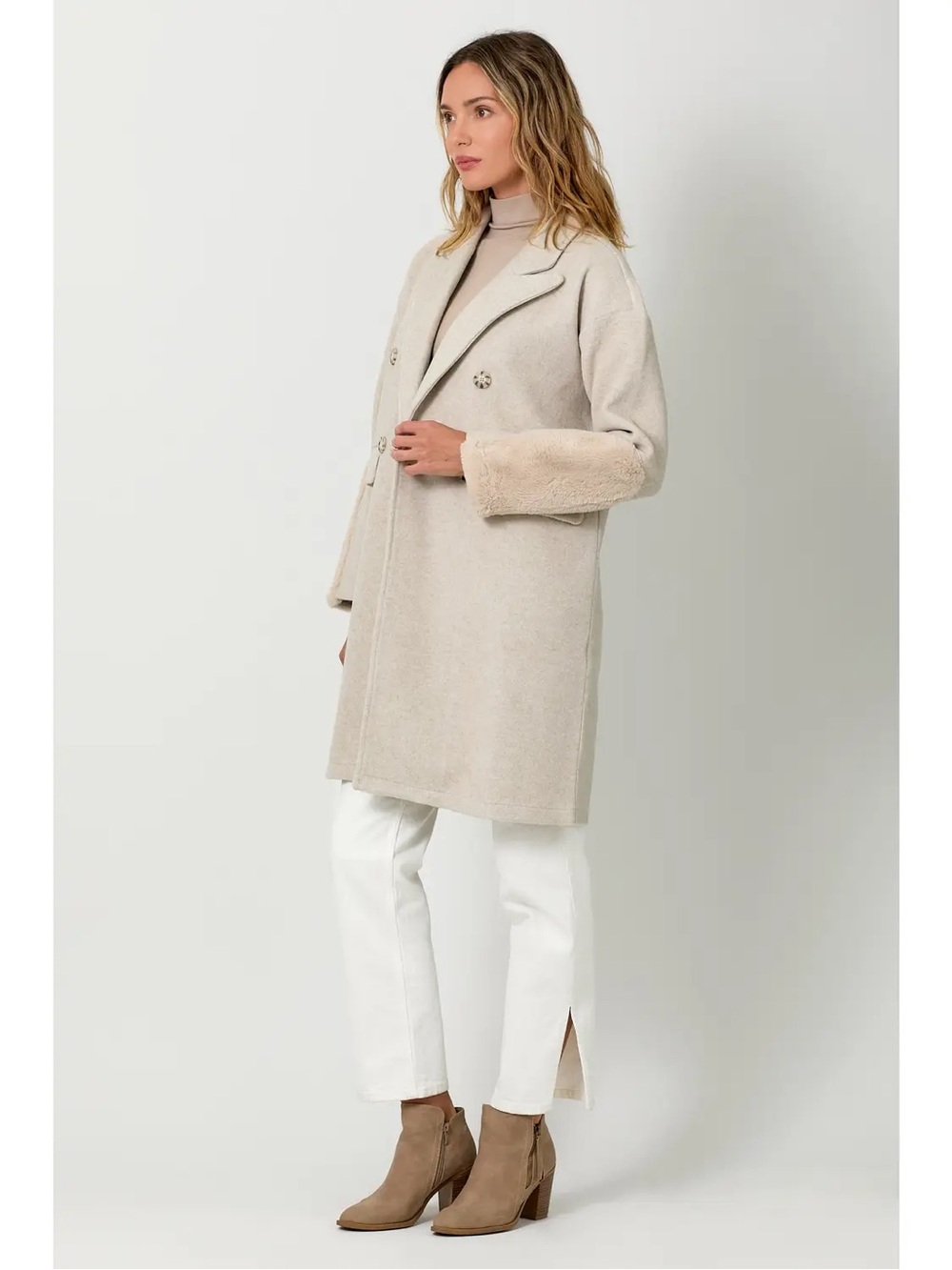 Fur Sleeve Double Breast Coat - NWT - Picture 3 of 4